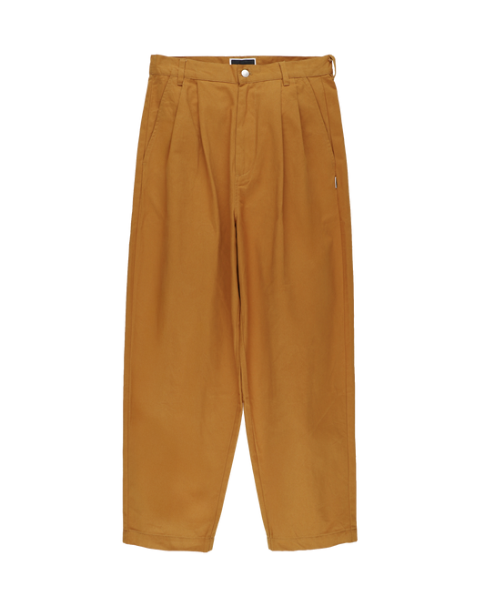 TWILL PLEATED PANTS LIGHT BROWN