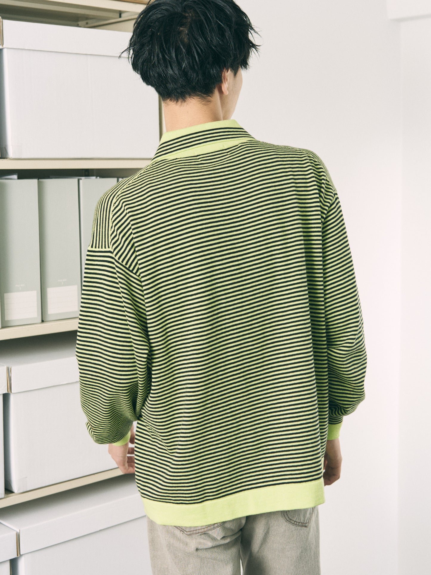 STRIPE KNIT SHIRT ORANGE x PINK