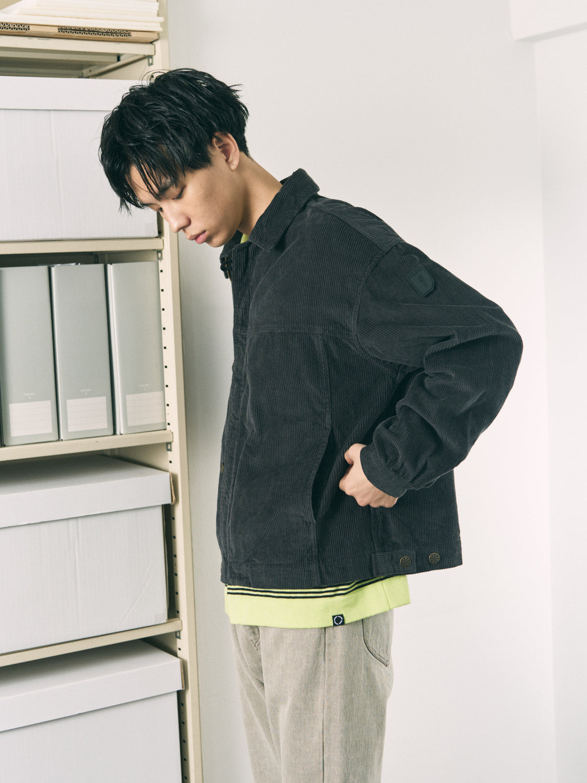 LOOP FRONT CORD JACKET CHARCOAL