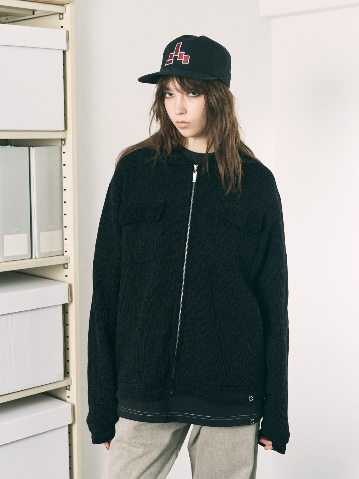 CORDY KNIT JACKET BLACK