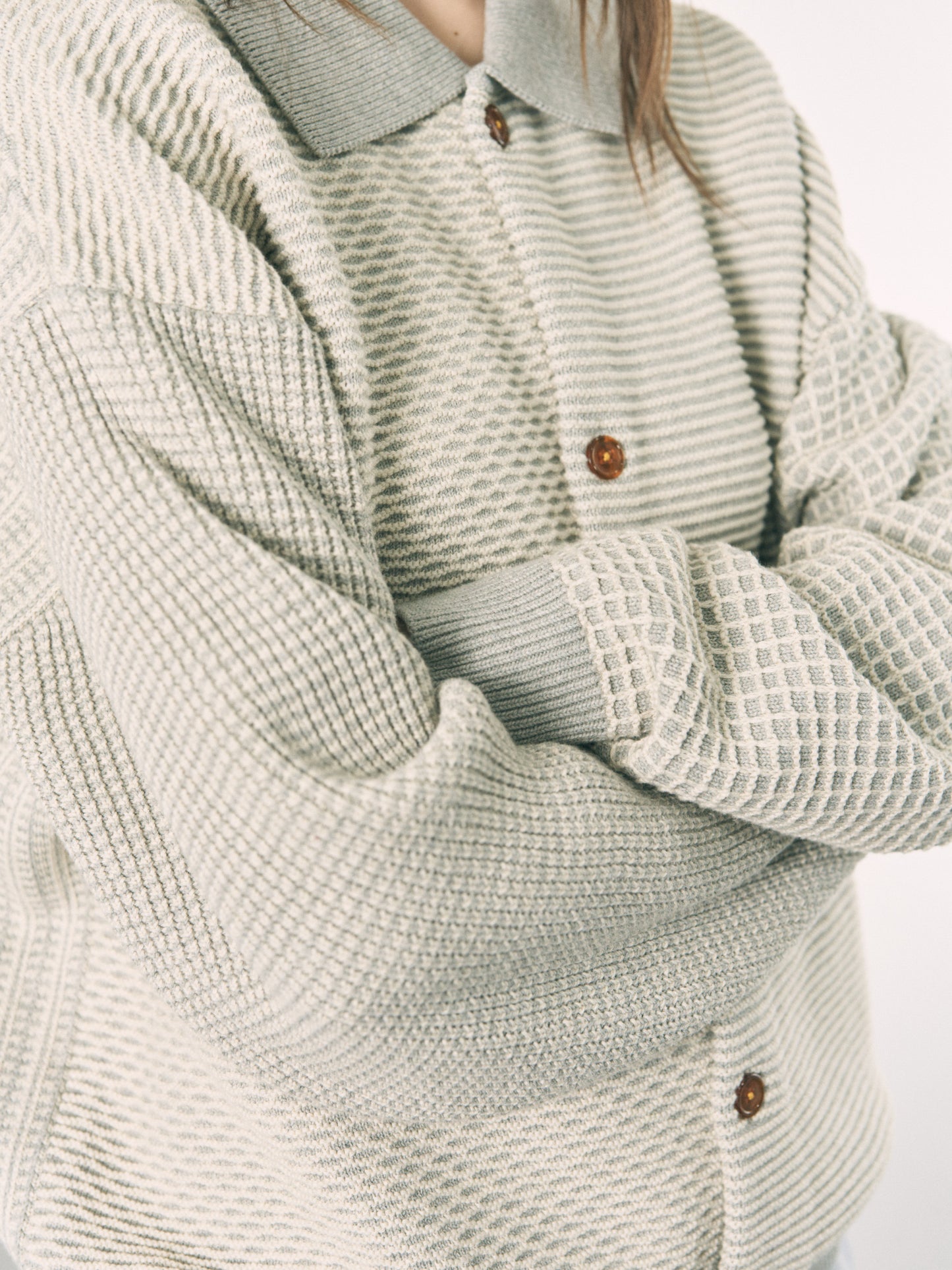MULTI KNIT SHIRT JACKET GRAY × OATMEAL