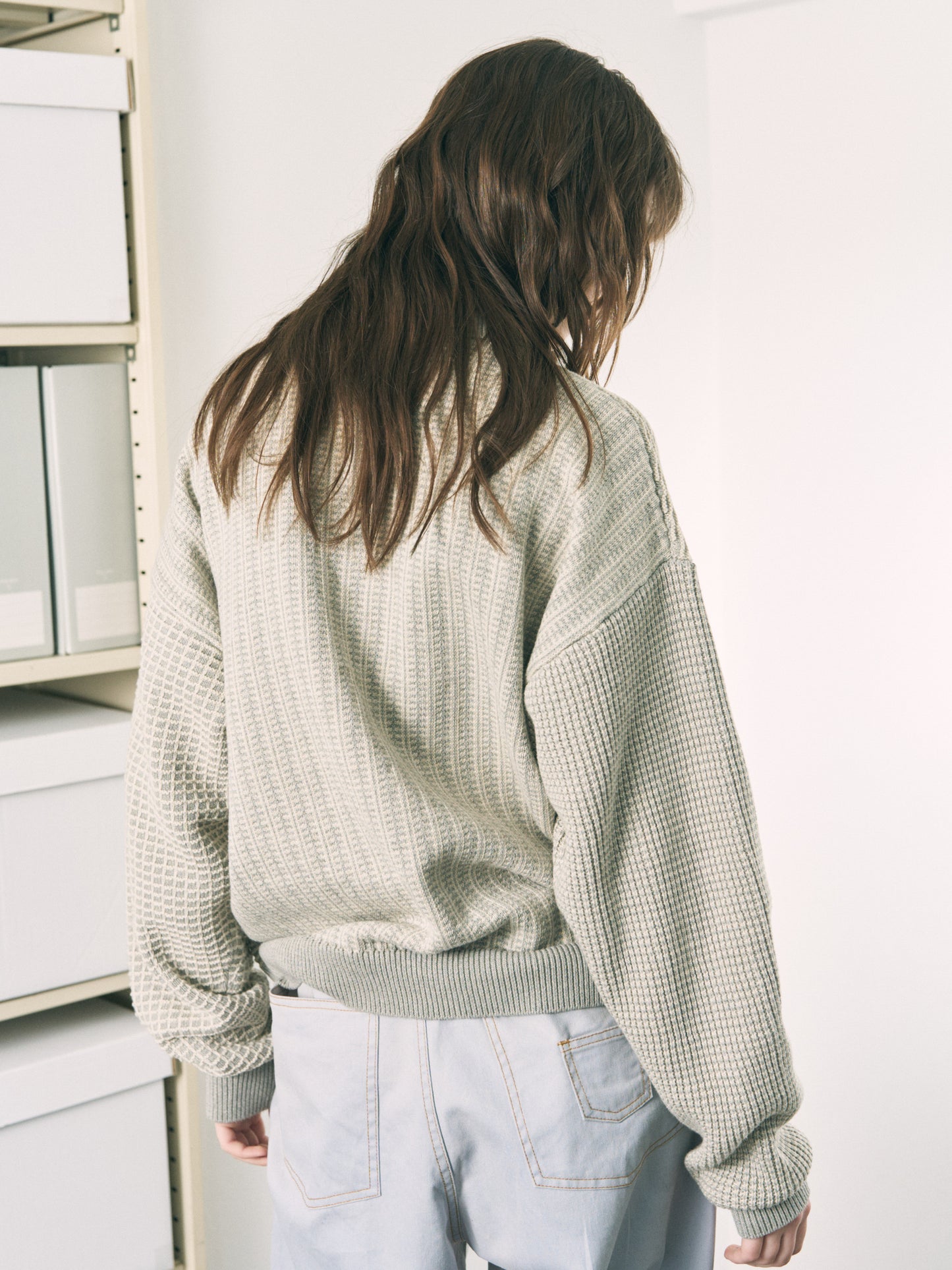 MULTI KNIT SHIRT JACKET GRAY × OATMEAL
