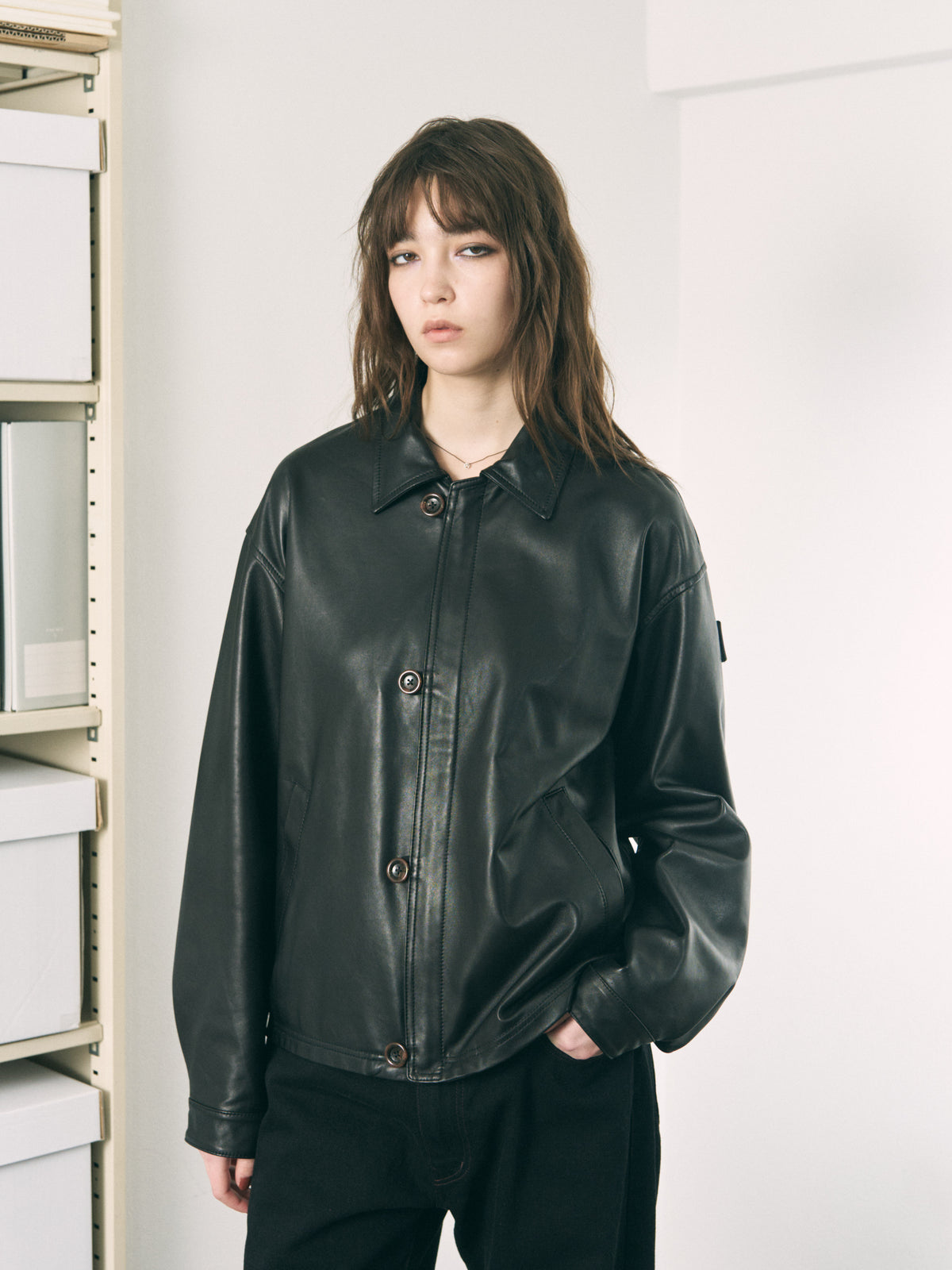 LOOP FRONT LEATHER JACKET