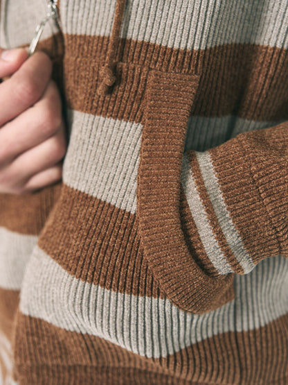 CORDY KNIT ZIP HOODIE STRIPE WHITE × CHARCOAL