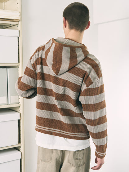 CORDY KNIT ZIP HOODIE STRIPE WHITE × CHARCOAL
