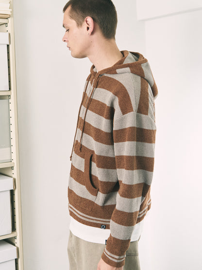 CORDY KNIT ZIP HOODIE STRIPE WHITE × CHARCOAL