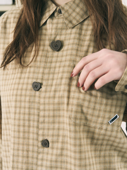 FLOATING HEART SHIRT CHECK BEIGE