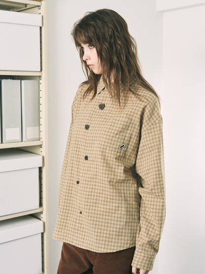 FLOATING HEART SHIRT CHECK BEIGE
