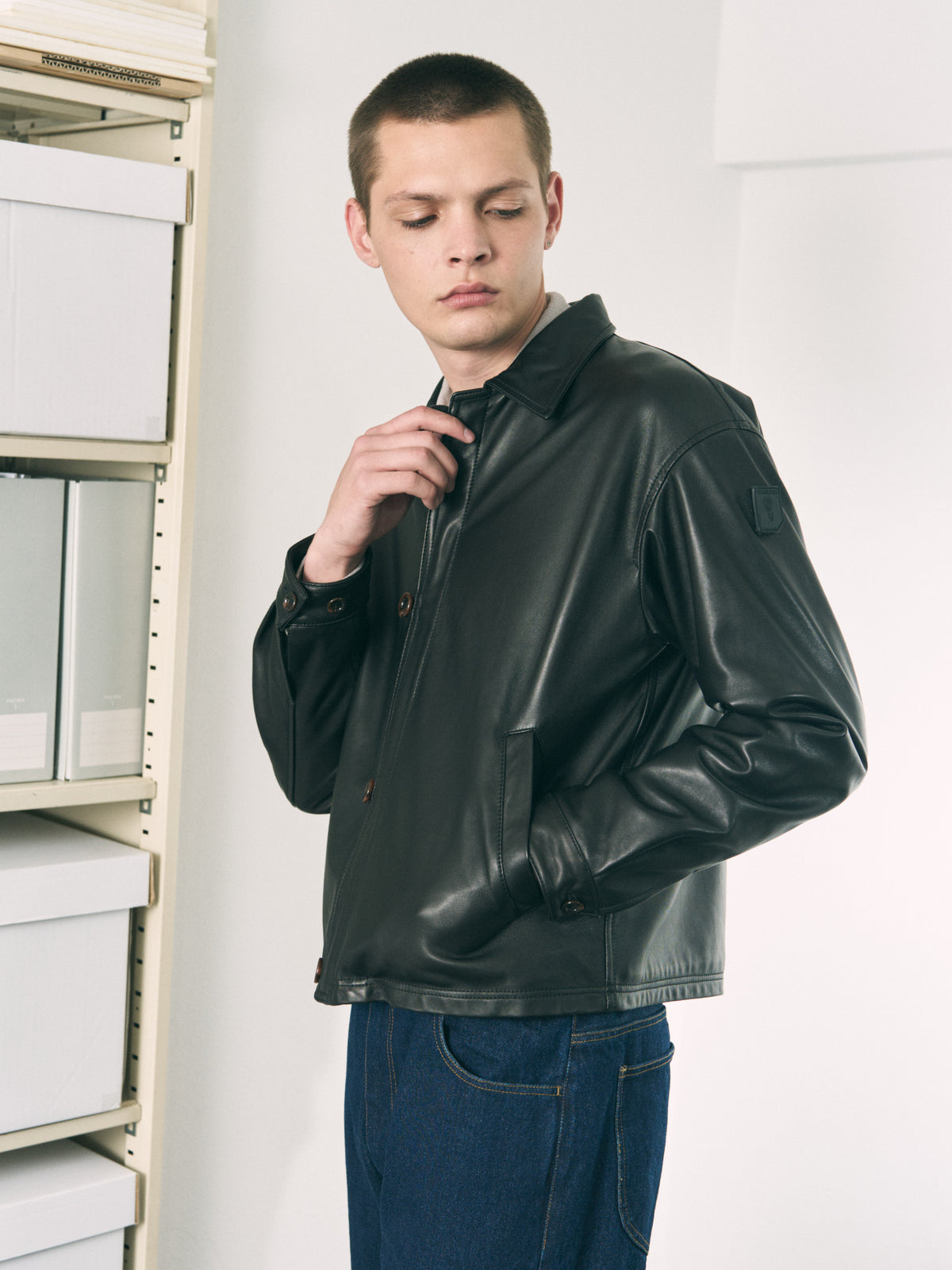 LOOP FRONT LEATHER JACKET