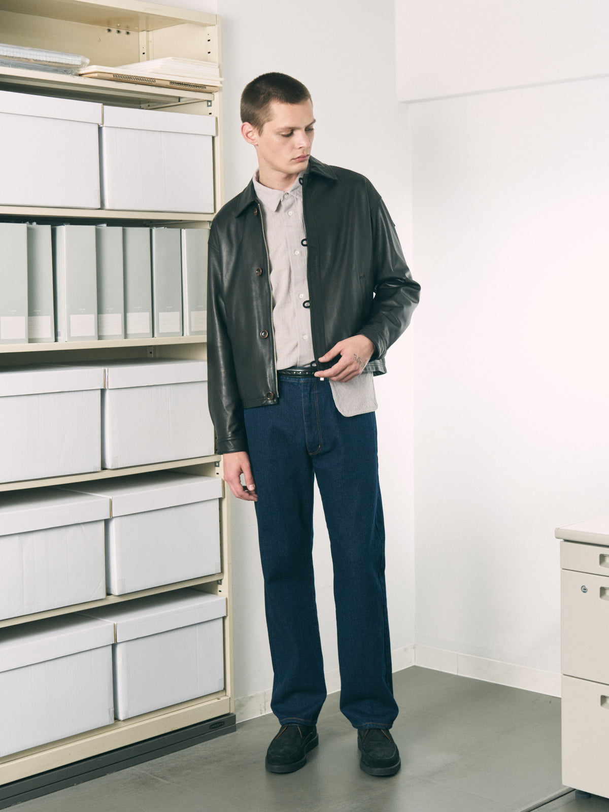 LOOP FRONT LEATHER JACKET