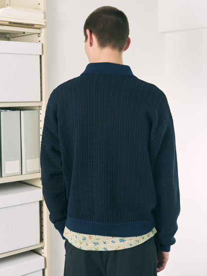 MULTI KNIT SHIRT JACKET GRAY × OATMEAL
