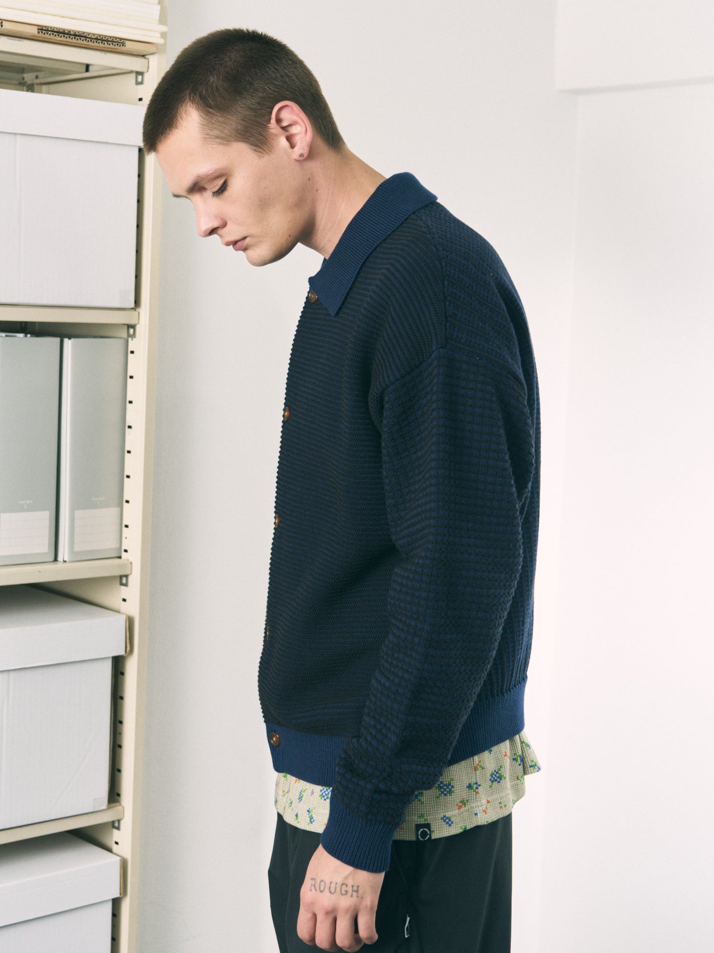 MULTI KNIT SHIRT JACKET GRAY × OATMEAL