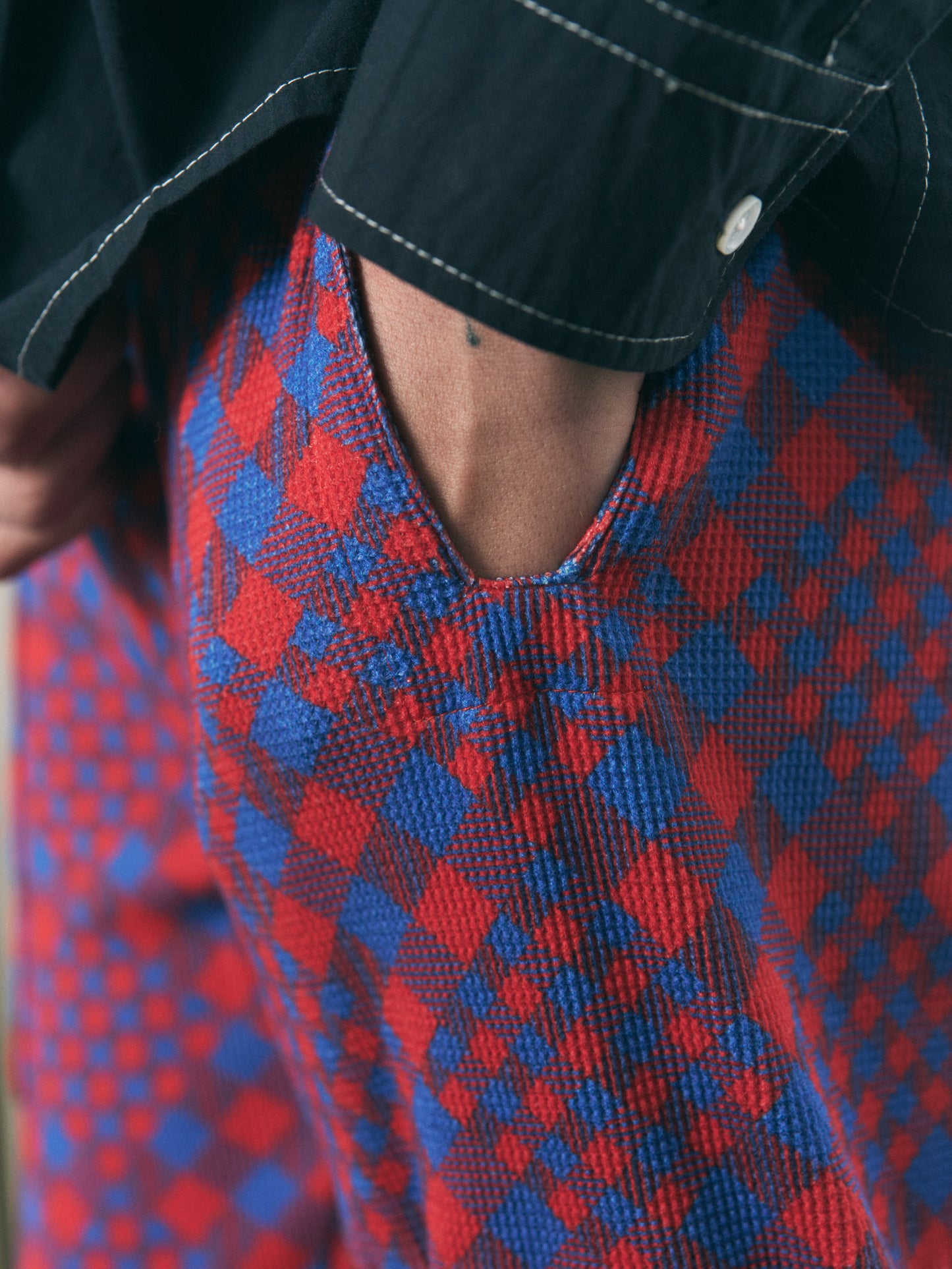 GINGHAM WAFFLE PANTS RED BLUE