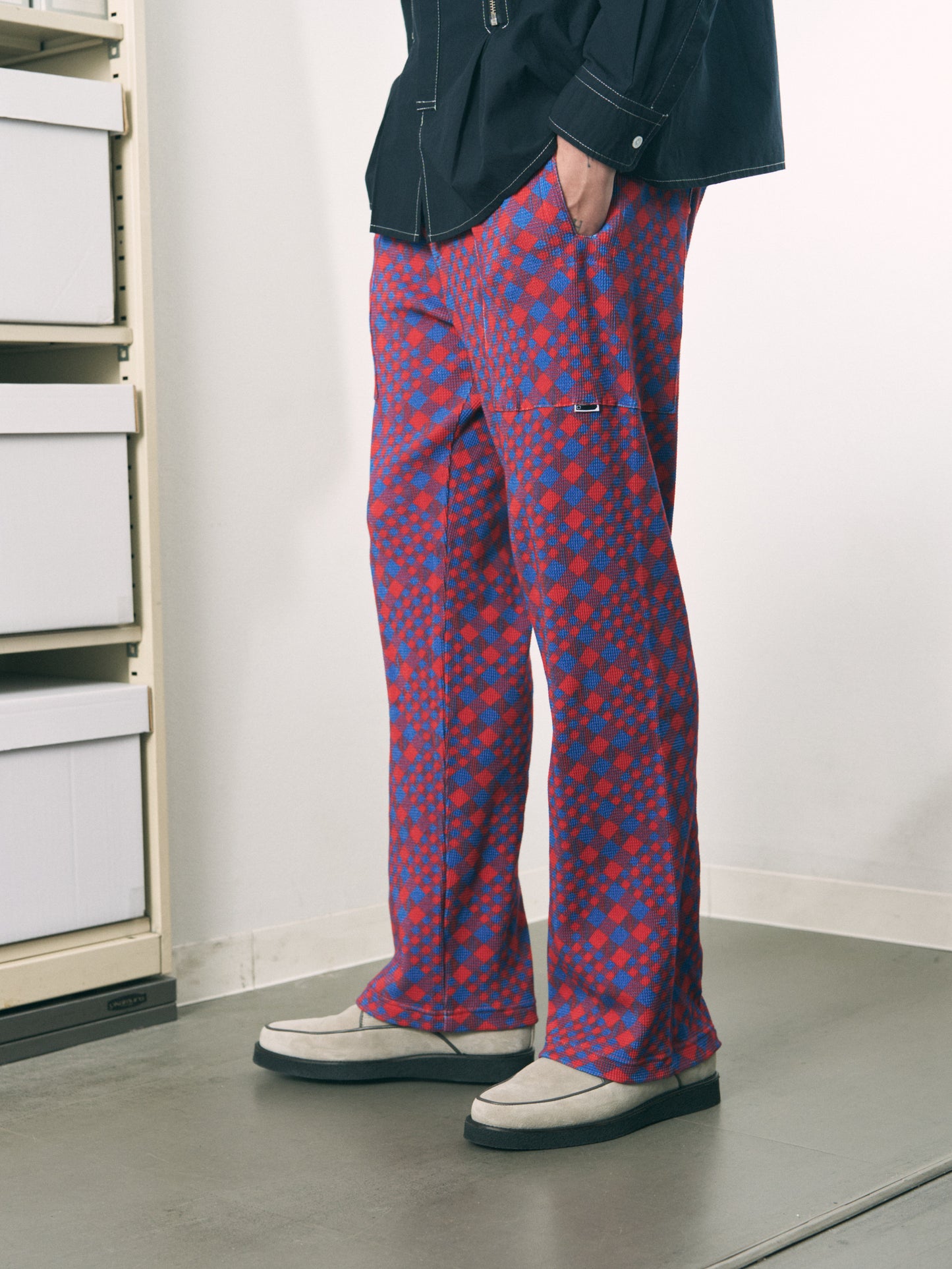 GINGHAM WAFFLE PANTS RED BLUE