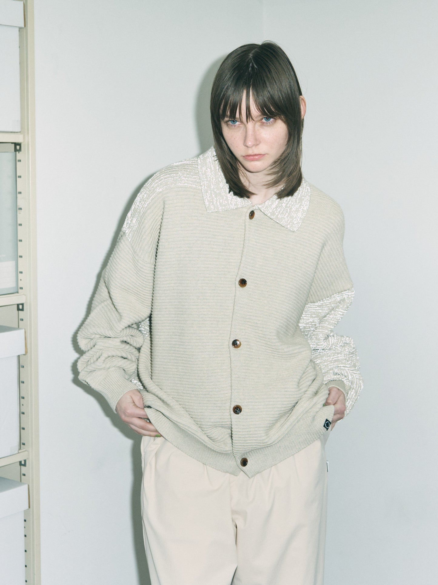 REFLECTIVE KNIT SHIRT JACKET OATMEAL