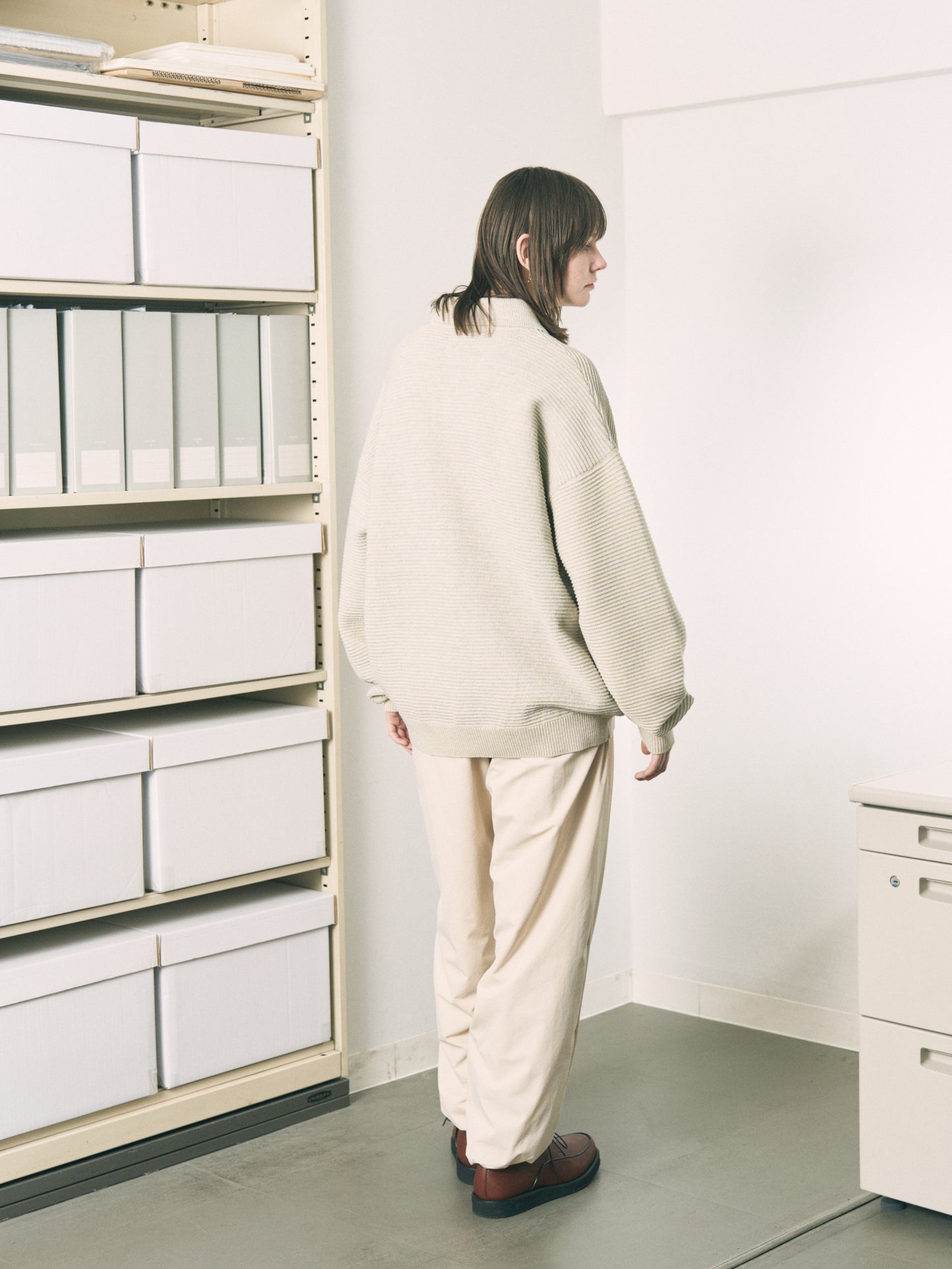 REFLECTIVE KNIT SHIRT JACKET OATMEAL