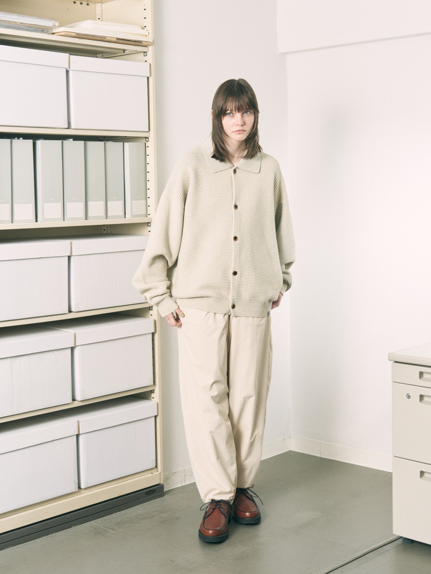 REFLECTIVE KNIT SHIRT JACKET OATMEAL