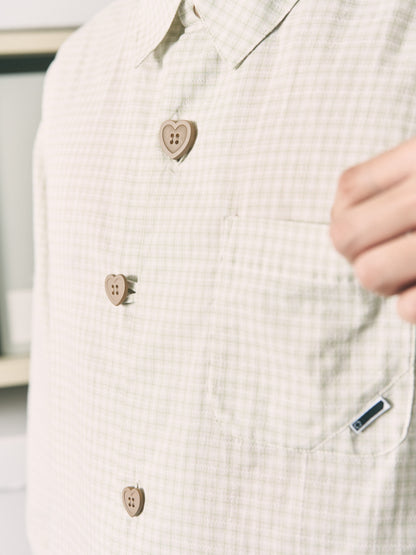 FLOATING HEART SHIRT CHECK BEIGE