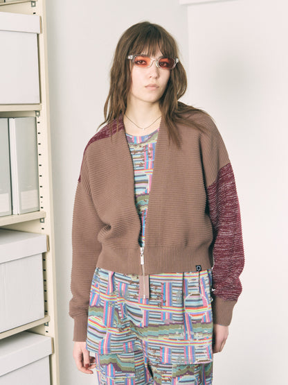 REFLECTIVE KNIT ZIP BOLERO BROWN
