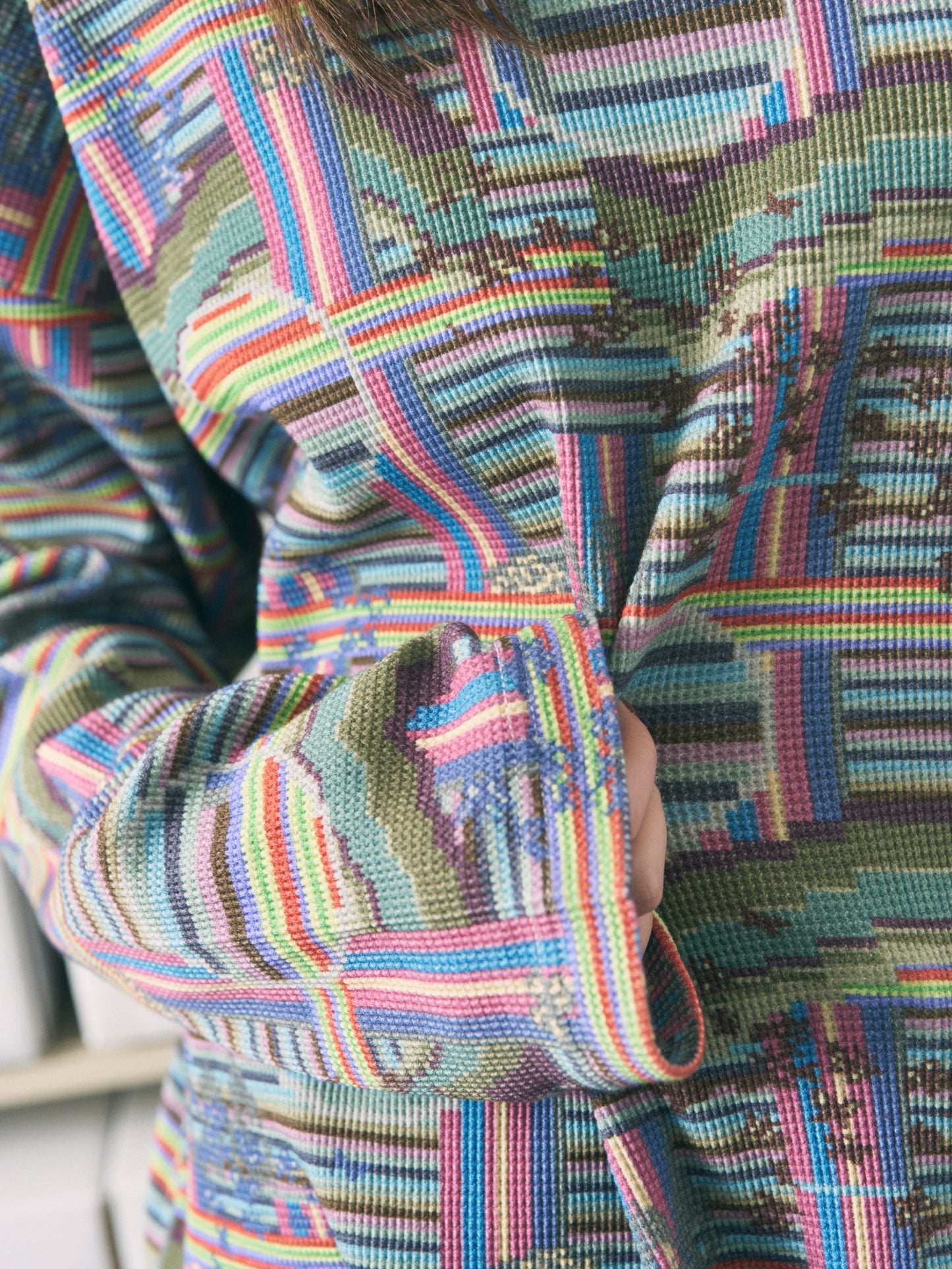 BORDER L/S WAFFLE THERMAL RAINBOW