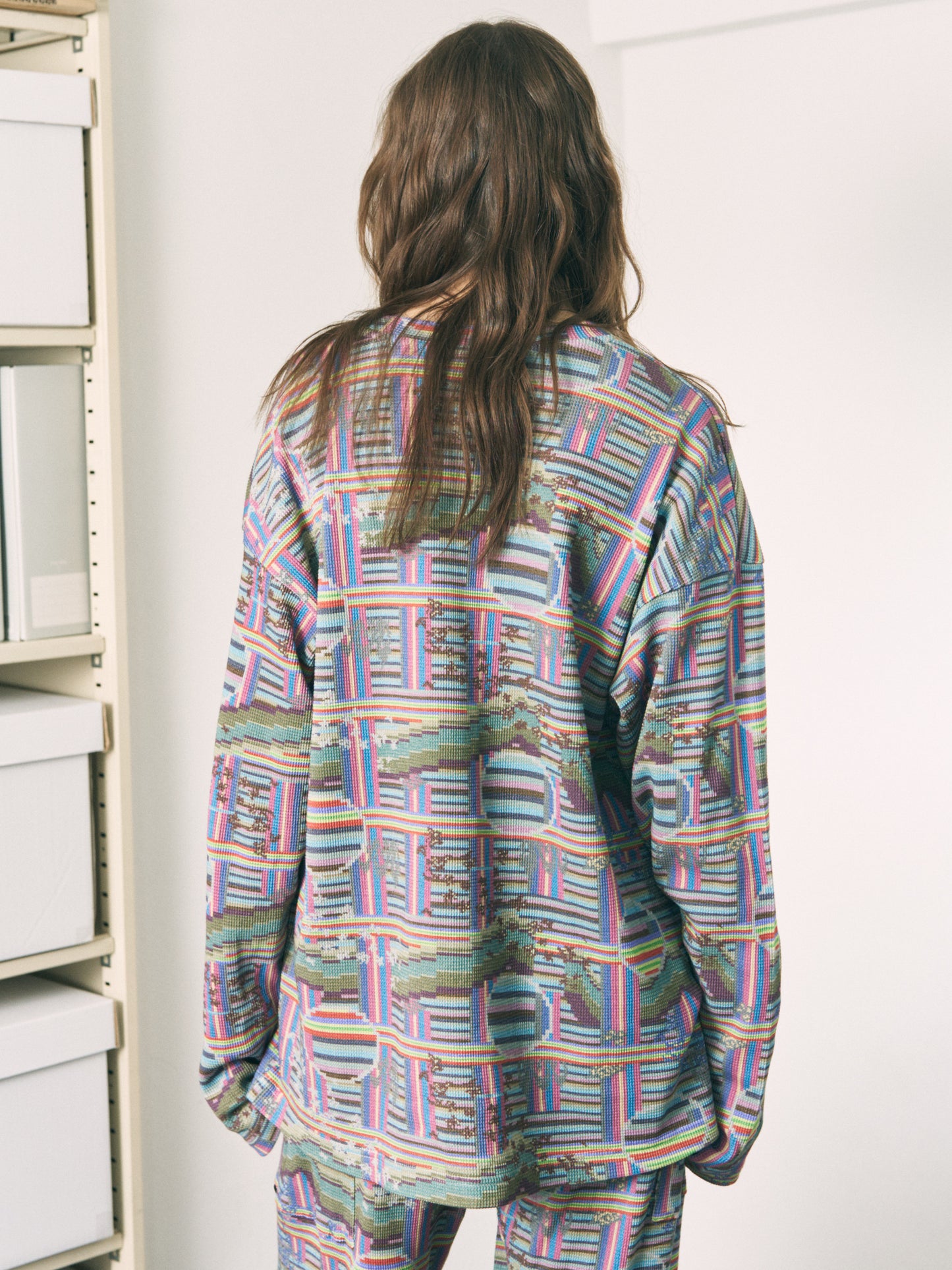 BORDER L/S WAFFLE THERMAL RAINBOW