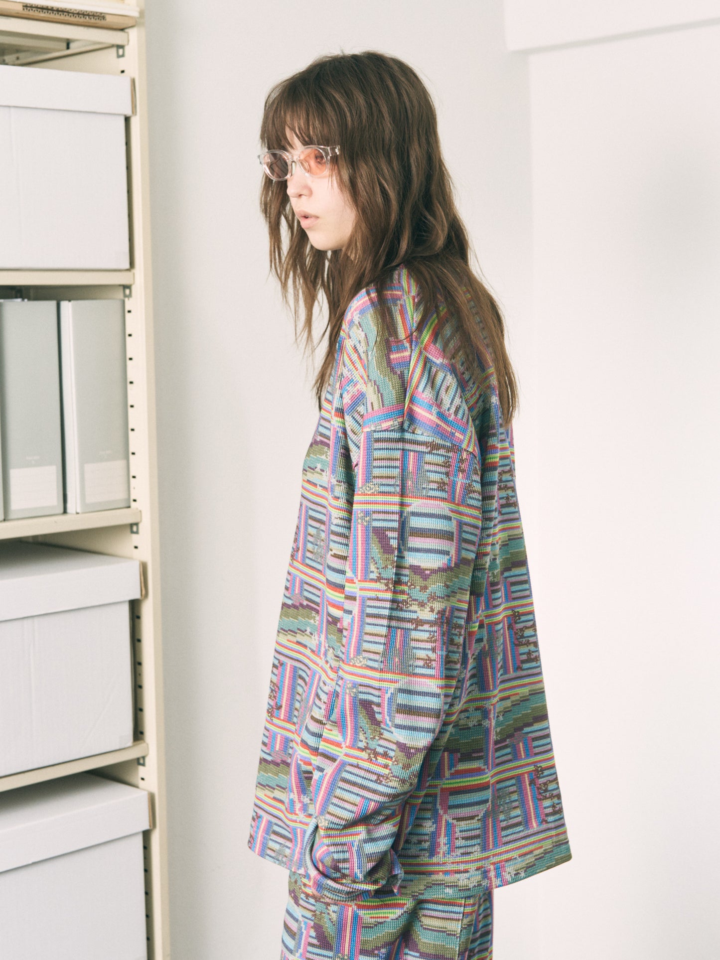 BORDER L/S WAFFLE THERMAL RAINBOW