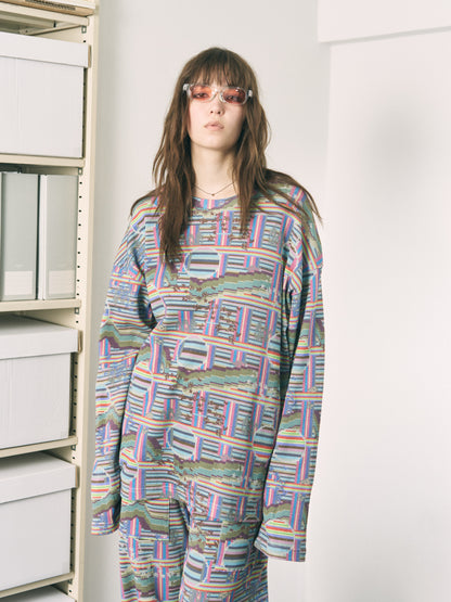 BORDER L/S WAFFLE THERMAL RAINBOW