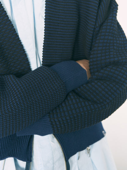 MULTI KNIT ZIP BOLERO RASPBERRY × SAX