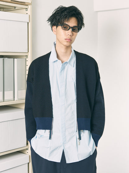 MULTI KNIT ZIP BOLERO RASPBERRY × SAX
