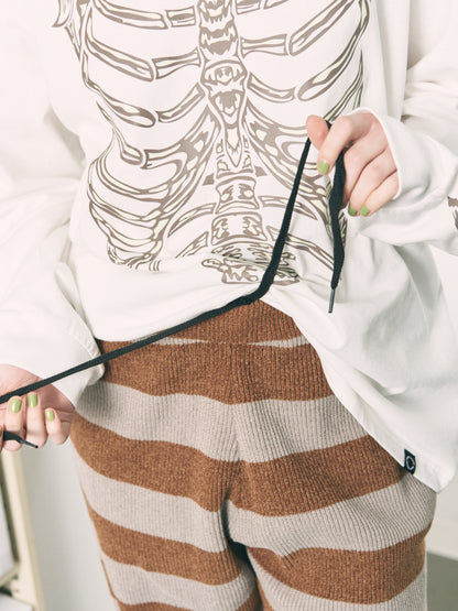 CORDY KNIT PANTS STRIPE GRAY × BROWN