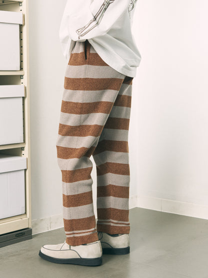 CORDY KNIT PANTS STRIPE GRAY × BROWN