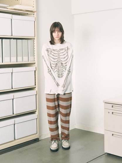 CORDY KNIT PANTS STRIPE GRAY × BROWN