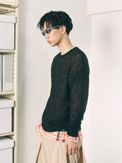 AIRY MERINO WAFFLE SWEATER GRAY