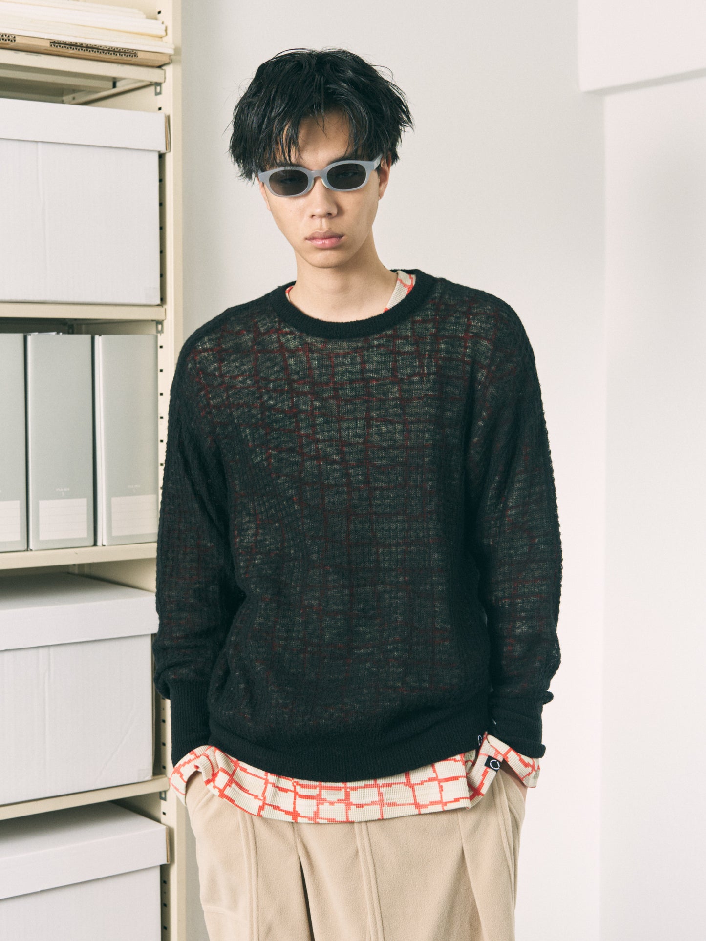 AIRY MERINO WAFFLE SWEATER GRAY