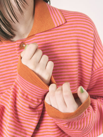 STRIPE KNIT SHIRT ORANGE x PINK