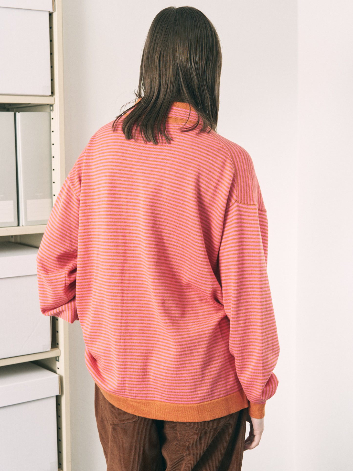 STRIPE KNIT SHIRT ORANGE x PINK