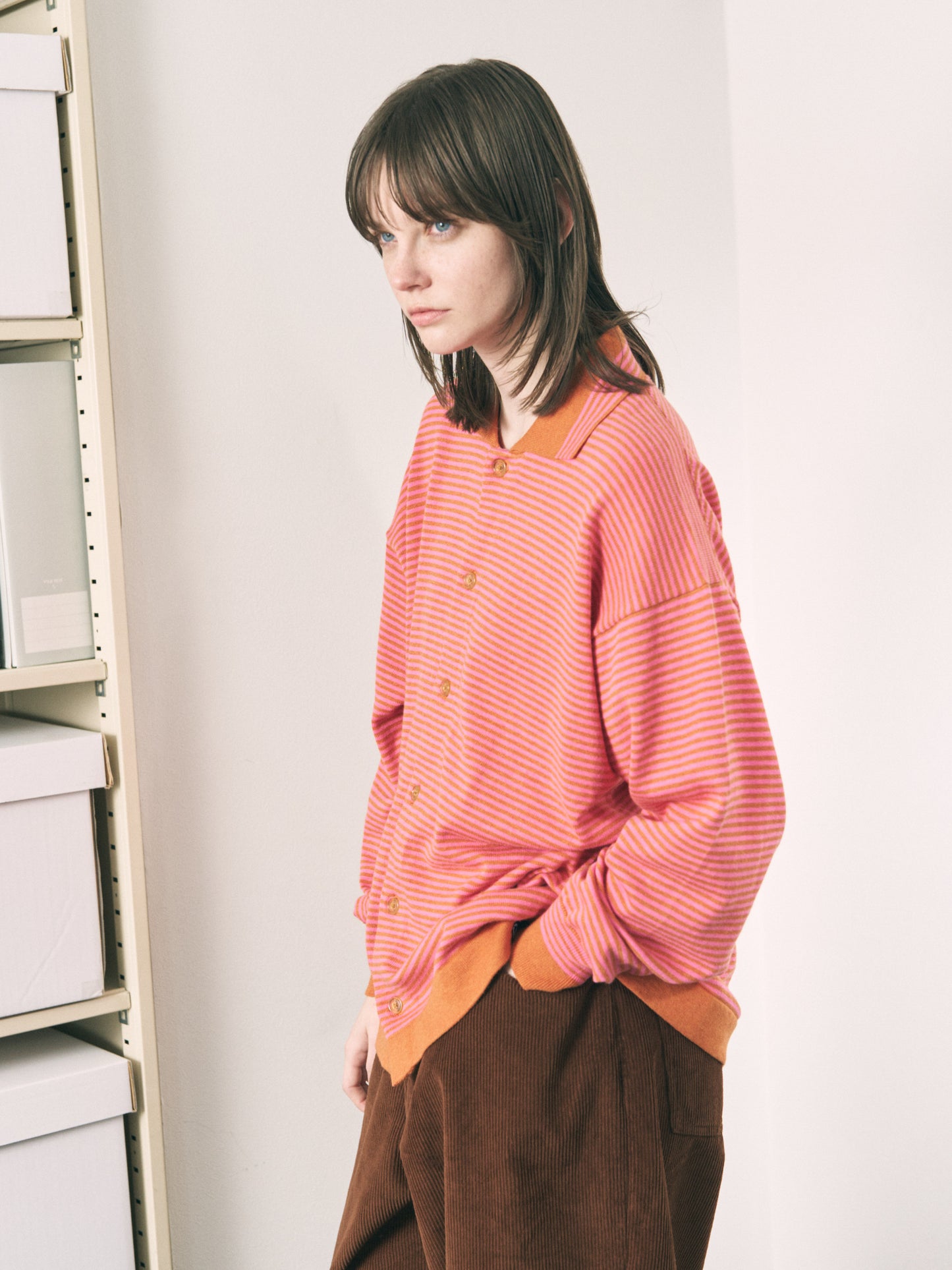 STRIPE KNIT SHIRT ORANGE x PINK