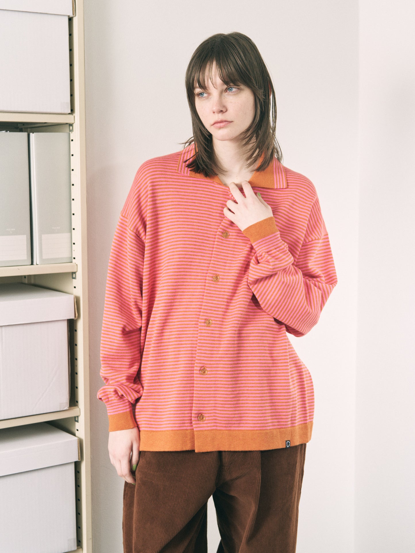 STRIPE KNIT SHIRT ORANGE x PINK