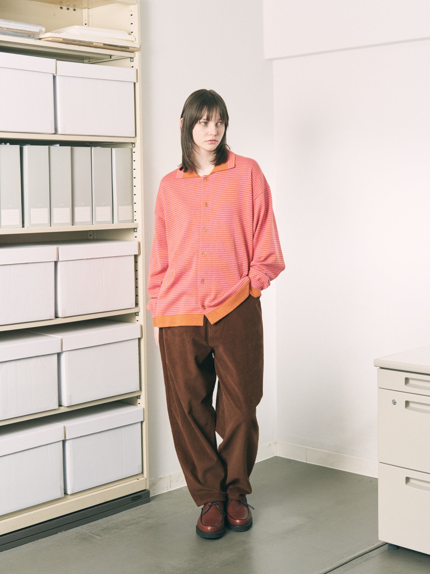 STRIPE KNIT SHIRT ORANGE x PINK