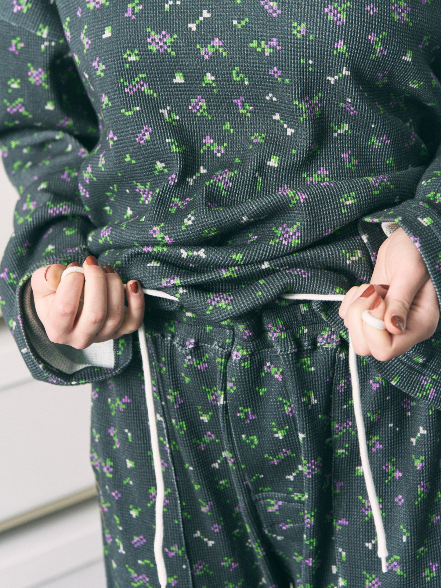 FLOWER WAFFLE PANTS BEIGE