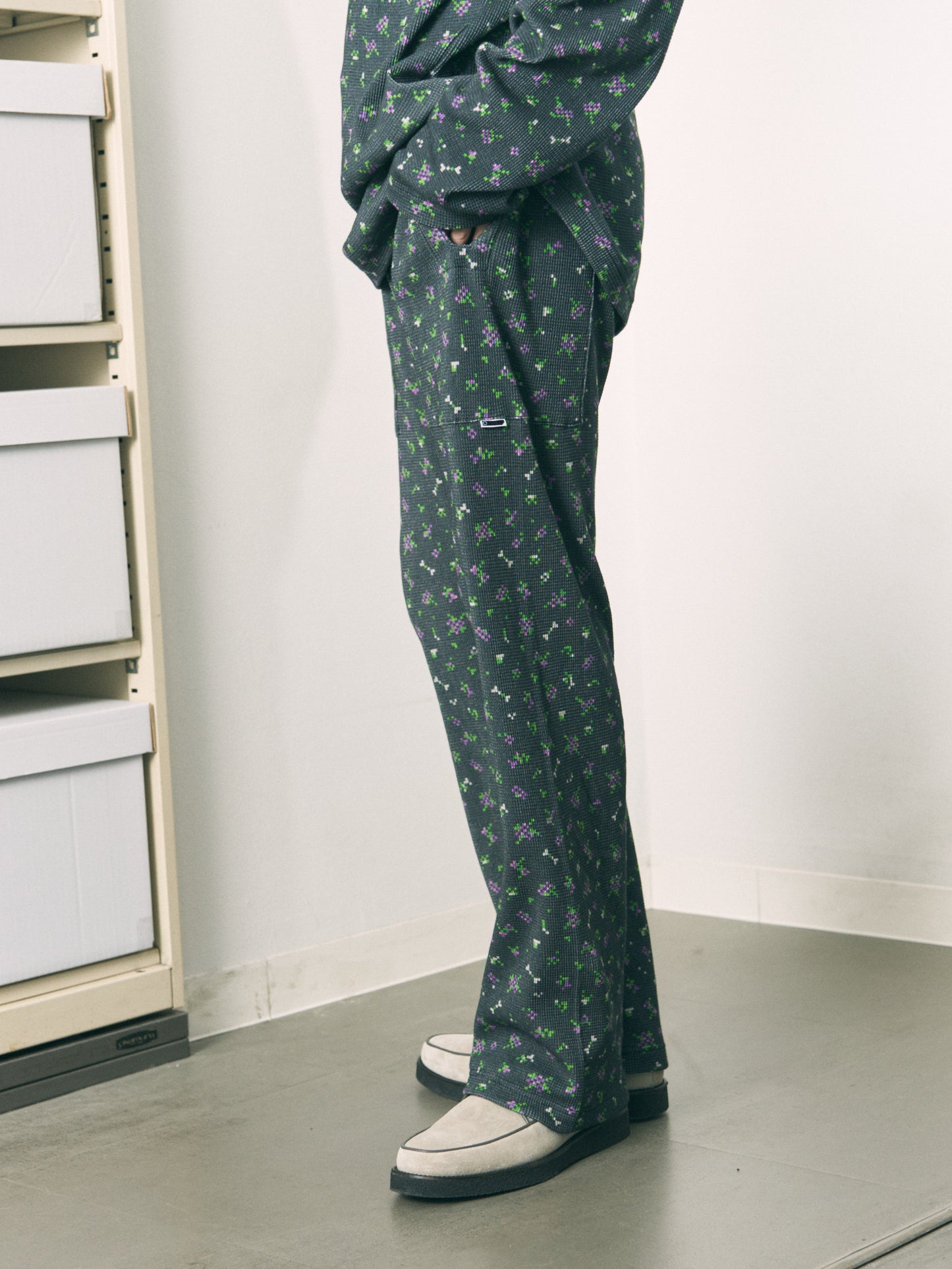 FLOWER WAFFLE PANTS BEIGE