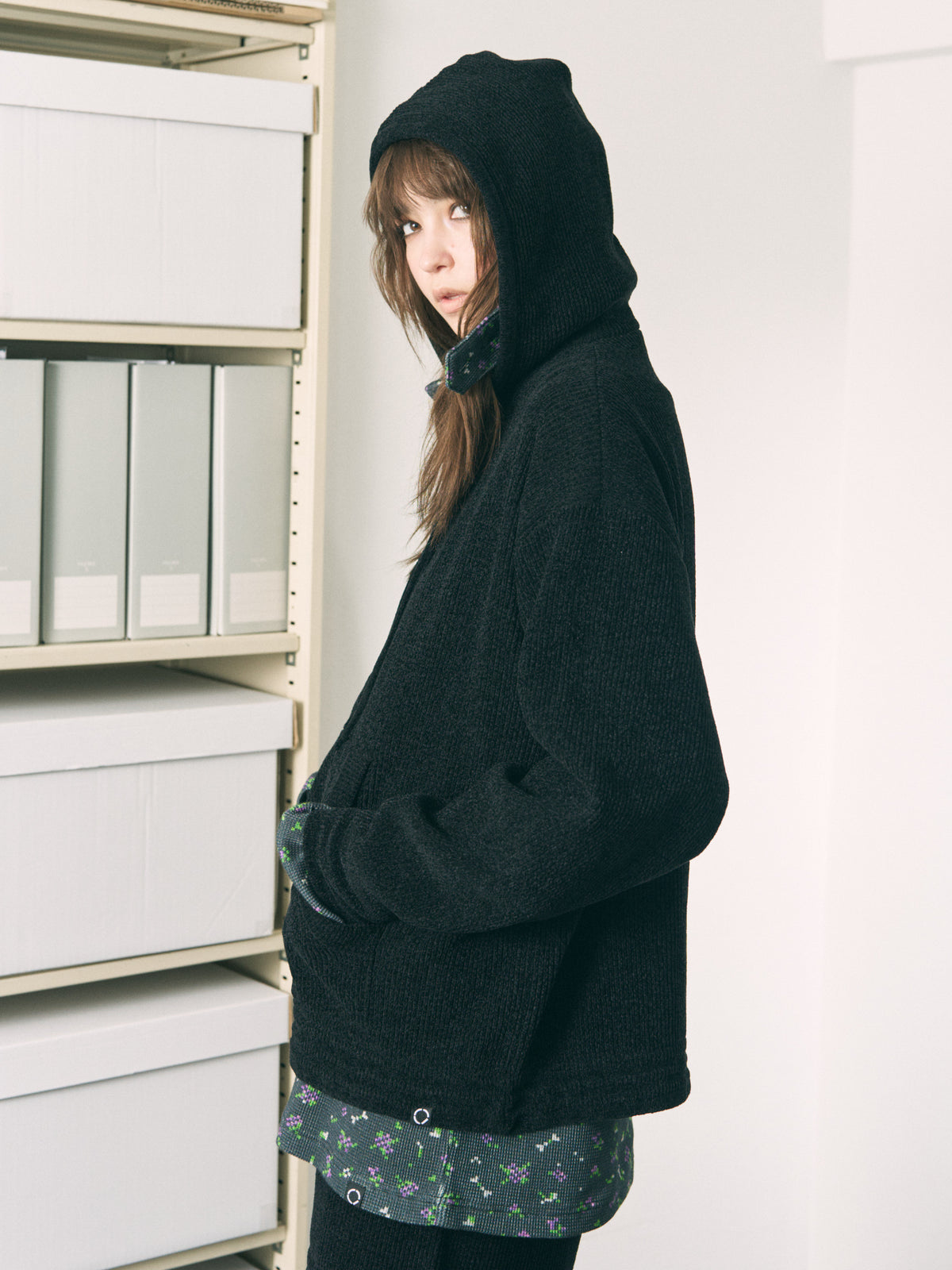 CORDY KNIT ZIP HOODIE LIGHT GRAY