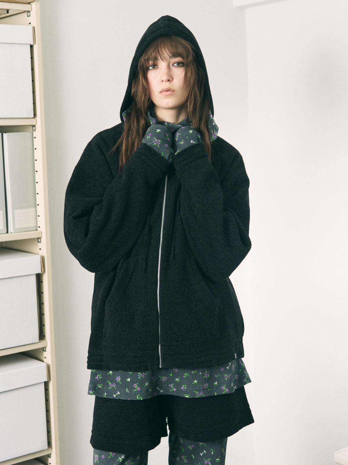 CORDY KNIT ZIP HOODIE LIGHT GRAY