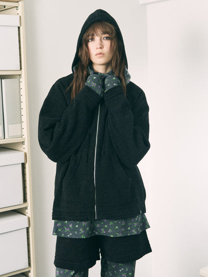 CORDY KNIT ZIP HOODIE LIGHT GRAY