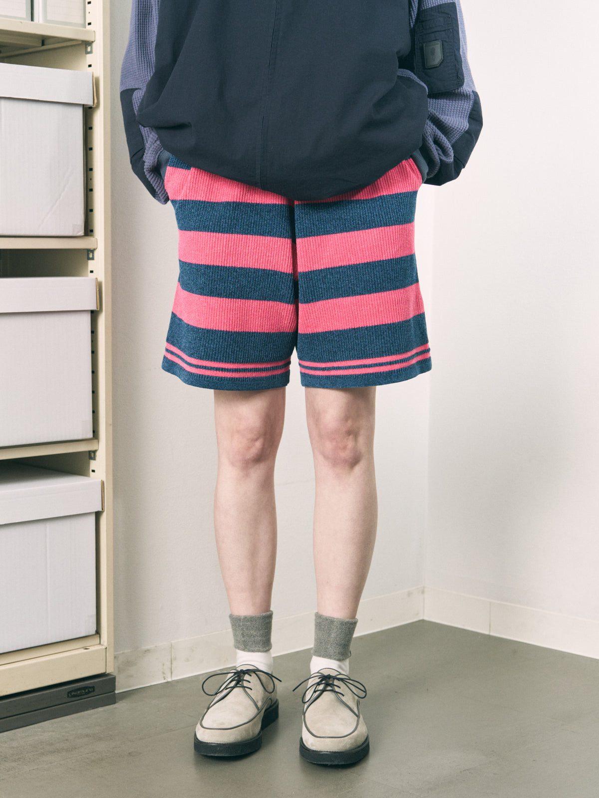 CORDY KNIT SHORTS STRIPE GRAY × BROWN