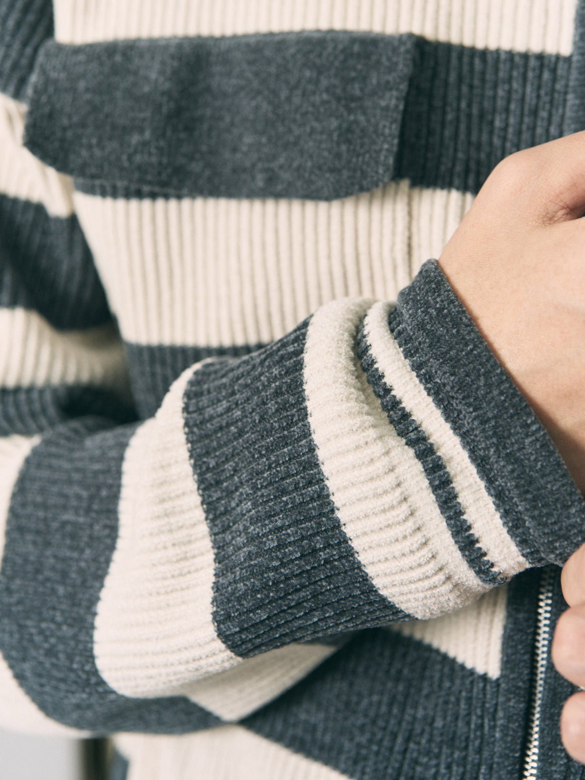 CORDY KNIT JACKET STRIPE GRAY × BROWN