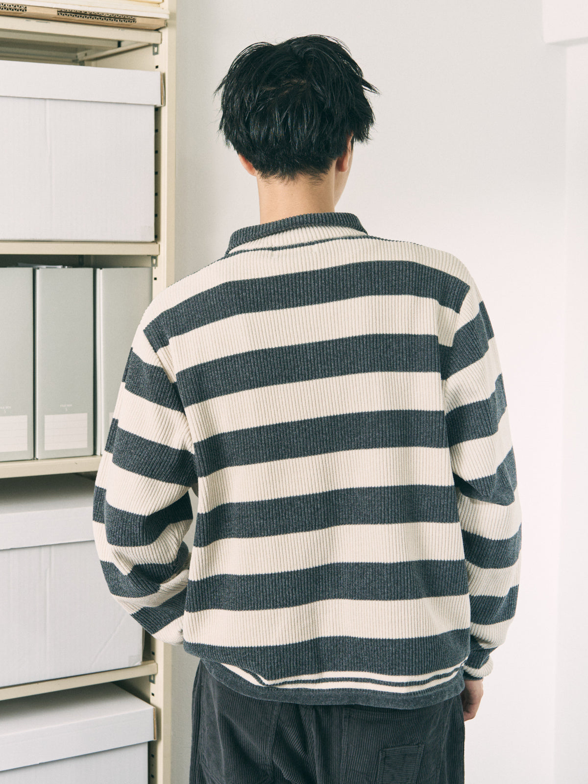 CORDY KNIT JACKET STRIPE GRAY × BROWN