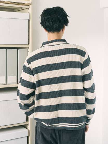 CORDY KNIT JACKET STRIPE GRAY × BROWN