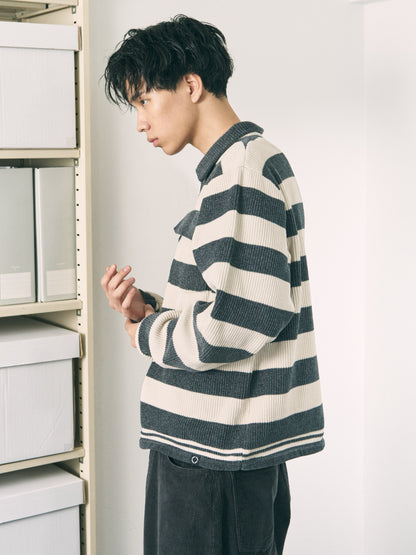 CORDY KNIT JACKET STRIPE GRAY × BROWN