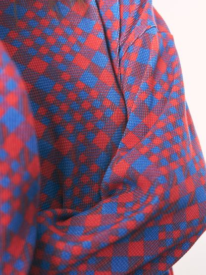 GINGHAM L/S WAFFLE THERMAL RED BLUE